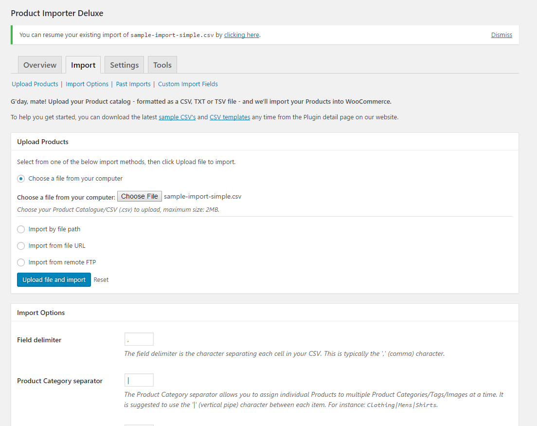WooCommerce custom field import