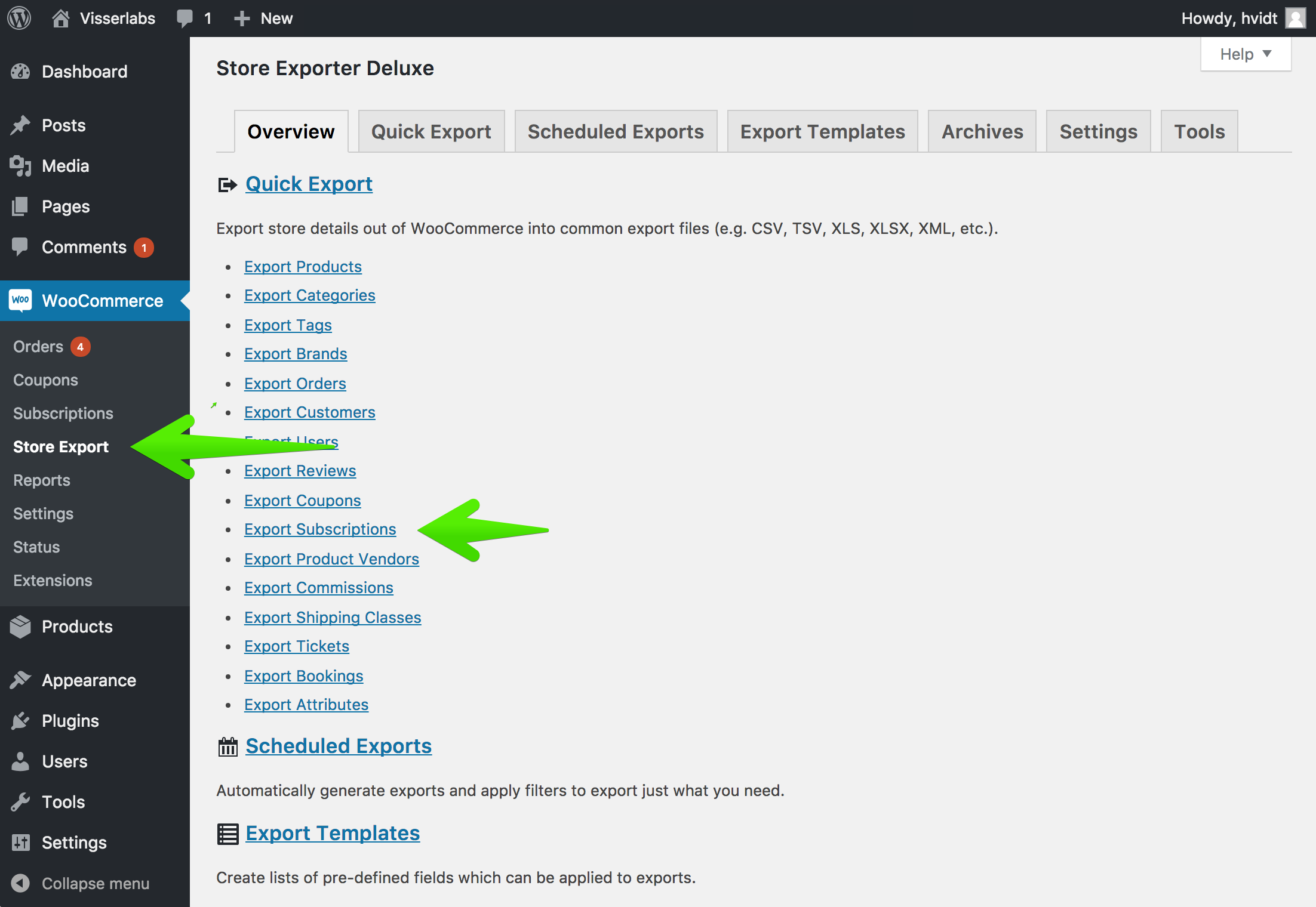 WooCommerce quick export Subscriptions